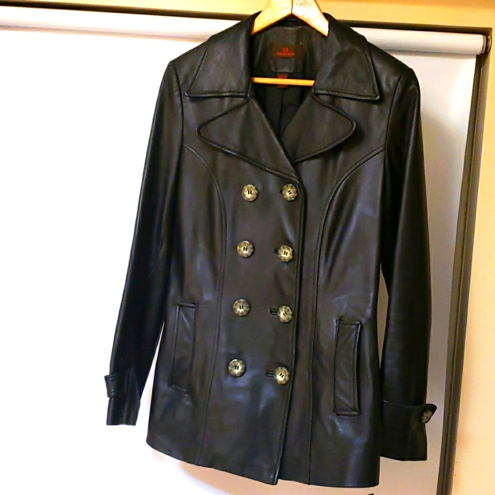 Black leather coat by Danier